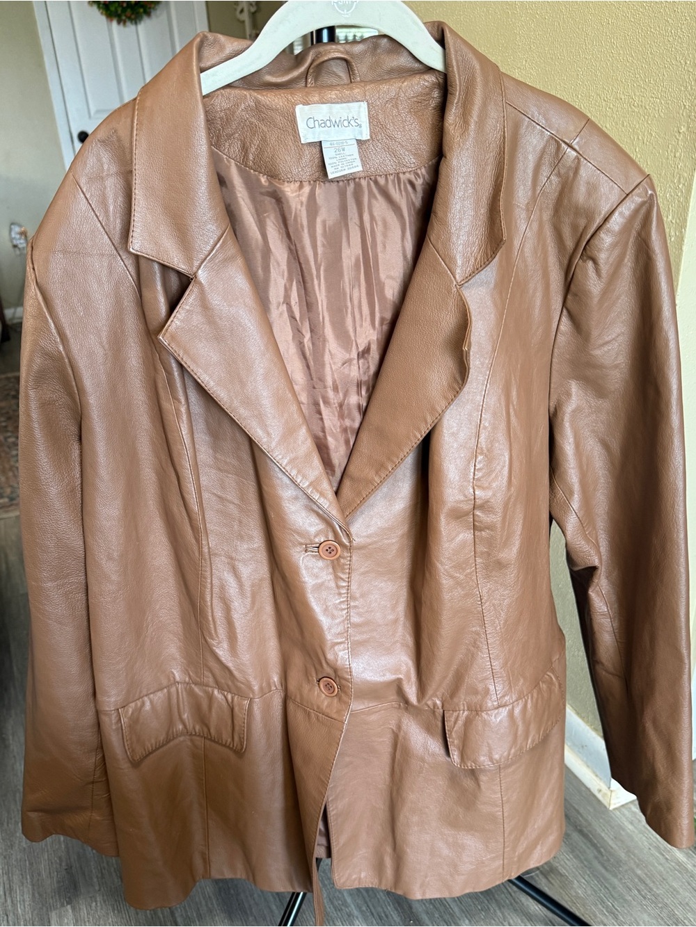 Chadwicks Vintage Women's Tan Leather Blazer Jacket Sz 26W